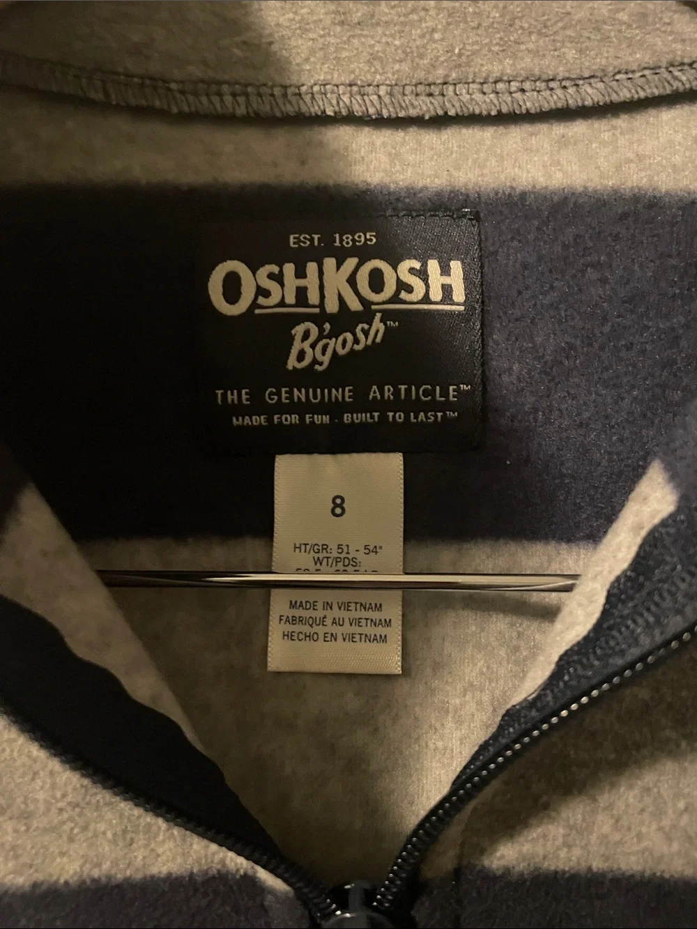 NWT: OshKosh B'gosh Navy and Gray Striped Quarter-Zip fleece